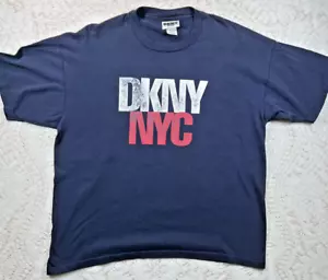 Vintage DKNY Spell Out Graphic T Shirt Size OSFA White Single Stitch Made in USA - Picture 1 of 12