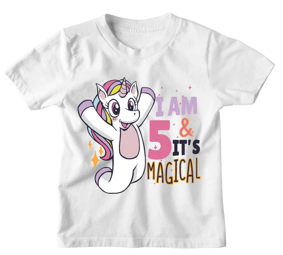 Personalised unicorn birthday girls t shirt. Perfect funny cool gift for kids - Image 1 of 1