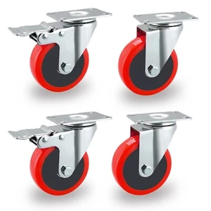4X Schwerlast 100 mm/4"" Gummi Schwenkbare Rollen Trolley Möbelrolle - Bild 1 von 10