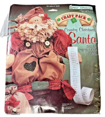 New Vintage 1995 Daisy Kingdom Country Christmas Santa Doll Kit 17” Tall - Image 1 of 4