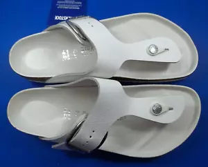 Birkenstock GIZEH Exquisite Big Buckle WHITE Pebbled Leather 41 REG 10-10.5 SLVR - Picture 1 of 23