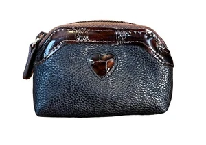 Brighton Black & Brown Leather w/Heart Zip Top Coin Purse 5" x 3" 00b - Picture 1 of 9