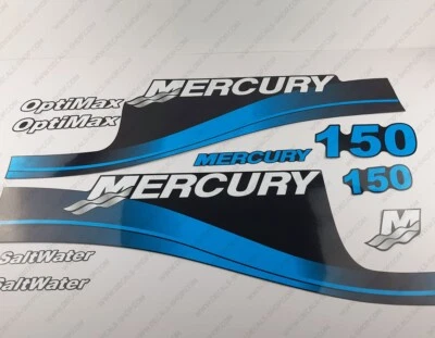Mercury 150hp Optimax SaltWater outboard engine decals BLUE sticker set Foto 1 de 4
