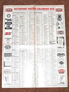 CALENDARIO DE CARRERAS Autosport 1976 - Campeonato Mundial de Rally F1 F2 F3 WCM F5000 etc. - Imagen 1 de 1