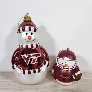 2 Virginia Tech Hokies Snowmen Christmas Ornaments One Glass One Resin Football - Picture 1 of 13