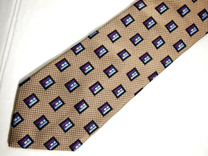 Jos A Bank Mens Necktie Tie Beige Purple Blue Geometric 59" Career - Picture 1 of 4