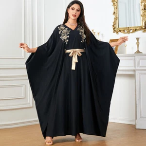 Long Dress Evening Gown Abaya Muslim Women Kaftan Moroccan Batwing Sleeve Party - Picture 1 of 8