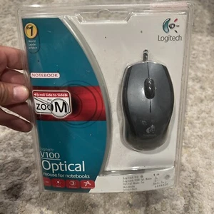 Logitech V100 3-Button USB Optical Mouse Tilt Wheel Plus Zoom Black/Gray - NEW - Picture 1 of 6