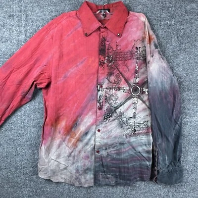 Camisa Mission con botones para hombre grande roja con estampado gráfico brújula manga larga Foto 1 de 4