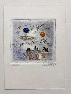 French Artist Louttre B Original Signed Color Etching & Aquatint Numbered 6x4.5" - Picture 1 of 5