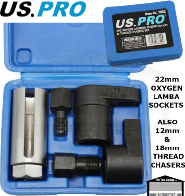 US PRO Tools 5pc Oxygen Lambda Sensor Socket, Sockets & Thread Chaser Set, 7062 - Image 1 of 3
