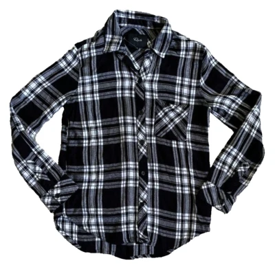 Rails Hunter Flannel Plaid Button Up Long Sleeve Shirt Black White Womens XS - Image 1 of 4
