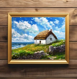 Ireland, Clifden, Galway, Irish, Art Print, Painting, Cottage, Landscape - Picture 1 of 4