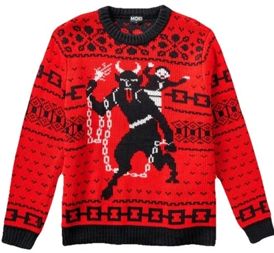 MOB Krampus Sweater Middle Of Beyond Christmas Knit Red Black Men Sz XS RARE - Image 1 of 4