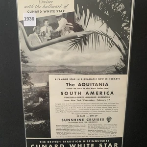 Vintage 1936 Cunard White Star The Aquitania South America Ad Advertisement - Picture 1 of 2