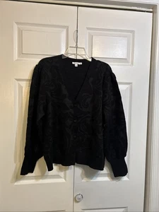 NWT Chico's Mesh Jacquard Cardigan Sweater Black Size 4 [US XXL] Long Sleeves - Bild 1 von 11