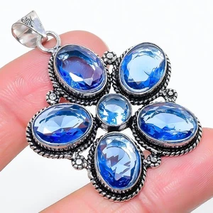 Blue Tanzanite Gemstone Handmade 925 Sterling Silver Jewelry Pendant Size 2.5" - Picture 1 of 1