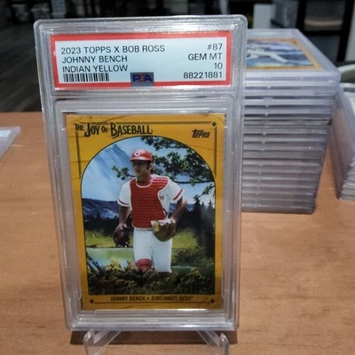 2025 Topps Bob Ross the Joy Of Baseball Johnny Bench Indian Yellow /25 PSA 10 - Image 1 of 2