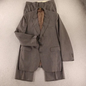 VTG Hopsack Suit L LT 44L Brown Chalk Stripe Wool Blend Made in USA 34x32 - Picture 1 of 24