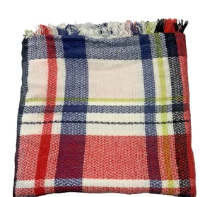 Große Plaid Decke Halstuch Schal Quadrat 47" Rot Blau Grün Weiß Weich Acryl - Bild 1 von 10