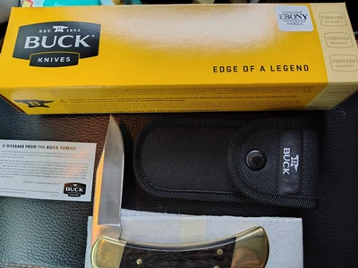 Cuchillo plegable de caza/bolsillo Buck USA ébano 110 nuevo en caja y funda de cuero - 9210 Foto 1 de 4