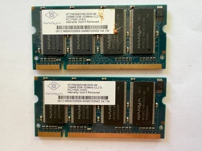 NANYA 512Mb (2X256Mb) PC2700S DDR 333MHz CL2.5 non-ECC 200-Pin Laptop Memory - Image 1 of 2