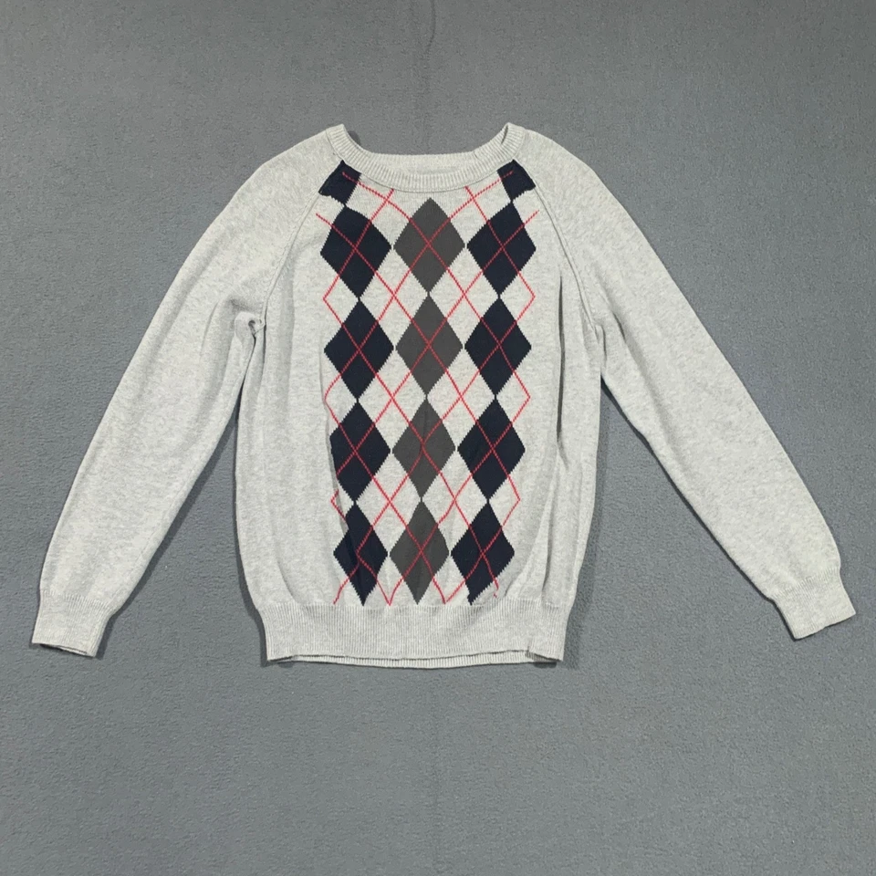 Cherokee Boys Size L 12/14 Sweater Argyle Pattern Gray Long Sleeve Cotton 90s - Image 1 of 3
