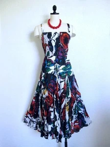 NWT Chelsea & Theodore Broomstick Pleats Smocked Sun Dress L Boho Cotton Floral - Picture 1 of 13