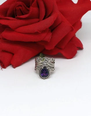 Anillo de Cóctel Plata Esterlina O Amatista Paz Talla 6.5 6.11g RESCATE GATO Foto 1 de 2