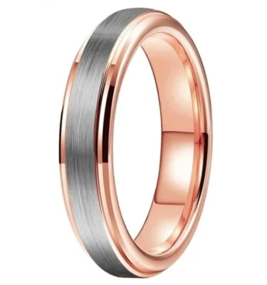 Anillo de carburo de tungsteno 4 mm ancho estrecho escalonado biselado acabado cepillado hombres mujeres Foto 1 de 4