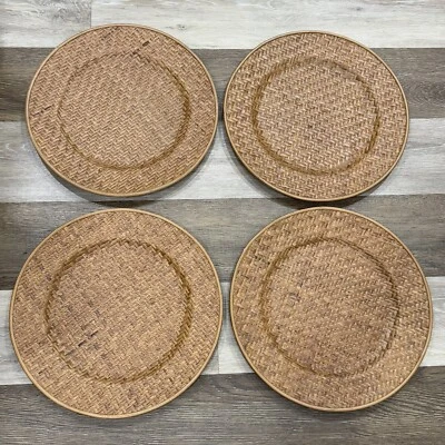 4 Placas Carregador de Rattan Tecido Pottery Barn Placemats 13” Marrom Redondo Muito Bom Estado Usado - Imagem 1 de 4