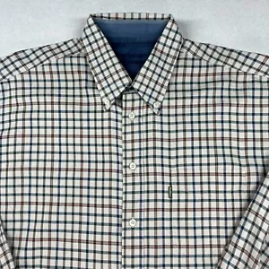Barbour Traditional Twill Shirt Mens Size XL Brown 100% Cotton Plaid Logo Casual - Picture 1 of 18