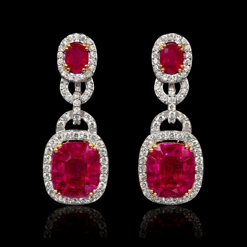 Queen Pink Beautiful Cushion & Oval Cut Ruby 43.67 CTW With White CZ Earrings - Image 1 of 3