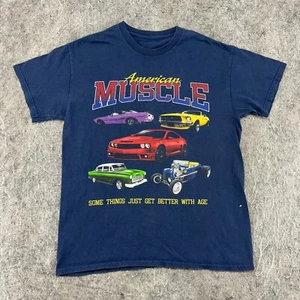 Mustang Shirt Mens Large Blue Muscle Car Graphic Print Short Sleeve Crew Neck - Picture 1 of 6