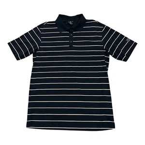 Nike Golf Polo Shirt MenSize M Black White Gold Striped Athletic Short Sleeve - Picture 1 of 9