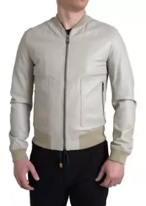 Dolce & Gabbana Cream Leather Bomber Blouson Full Zip Jacket - Picture 1 of 9