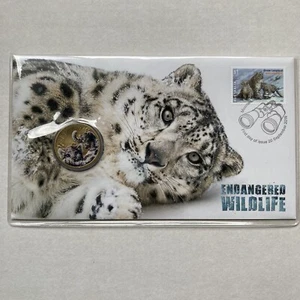 Leopardo de las nieves en peligro de extinción 2016 PNC con moneda de $1 color - Imagen 1 de 4