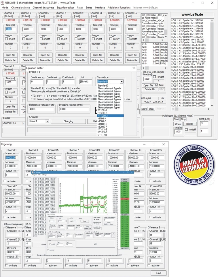 Mehrkanal 16-Kanal Datenlogger, Temperaturlogger, PT1000, PT100, Thermoelement - Bild 1 von 1