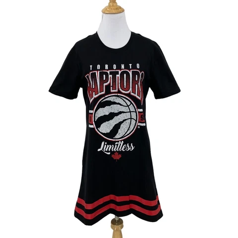 Toronto Raptors Shirt Dress Women M Medium Black Short Sleeve Cotton Blend Skirt Cover