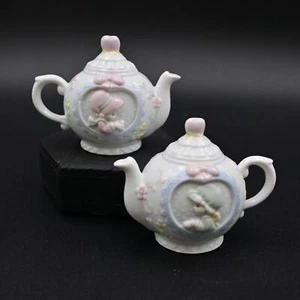 Vintage Enesco Precious Moments Girls Having Tea Salt And Pepper Shakers - Picture 1 of 8