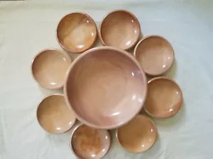 VTG WOOD SALAD BOWLS Set 9 JAPAN Fruit Pasta Serving MCM - Picture 1 of 12