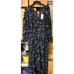 Free People Womens Wallflower Midi Dress Navy Floral V Neck Long Sleeve S New - Picture 1 of 7