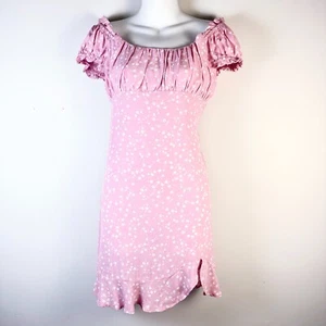 LOVE TREE Dress Women L Pink Floral Babydoll Milkmaid Coquette Open Back NWOT - Picture 1 of 9