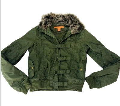 Sweet by Miss Me Size S Green Jacket Faux Fur Lightweight Quilted Bomber  - Image 1 of 4