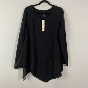 Long Tall Sally Double Layer Crinkle Tunic Size 12 Long Sleeve Chiffon - Picture 1 of 12
