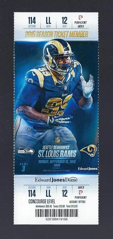 TYLER LOCKETT DEBUT - 2015 NFL SEATTLE SEAHAWKS @ RAMS FOOTBALL FULL TICKET Cover