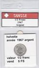 pieces de 1/2 franc de suisse 1967