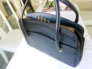 Vintage JEMCO U.S.A. Women's Black Pebbled Leather w/ Multiple Kisslocks Handbag - Picture 1 of 12