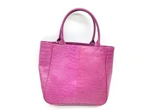 EXPRESS Pink Leather Shopper Purse Handbag crocodile embossed grain 14”x11”x6” - Picture 1 of 7