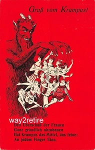Postkarte OCP Krampus Gruss von Puppenmeister "Reduzieren Sie den Frauenüberschuss" um 1930 - Bild 1 von 2